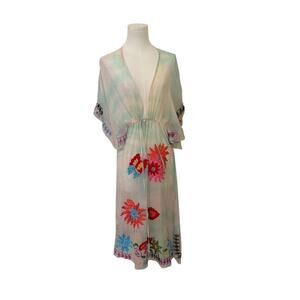 American Retro Sheer Swim Cover-Up Dress Embroidered Flowers - 40